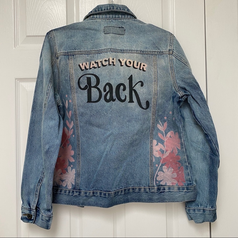 Graphic Denim Jacket “Watch Your Back”